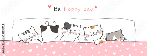 Draw banner cute cat sleeping so sweet dream.