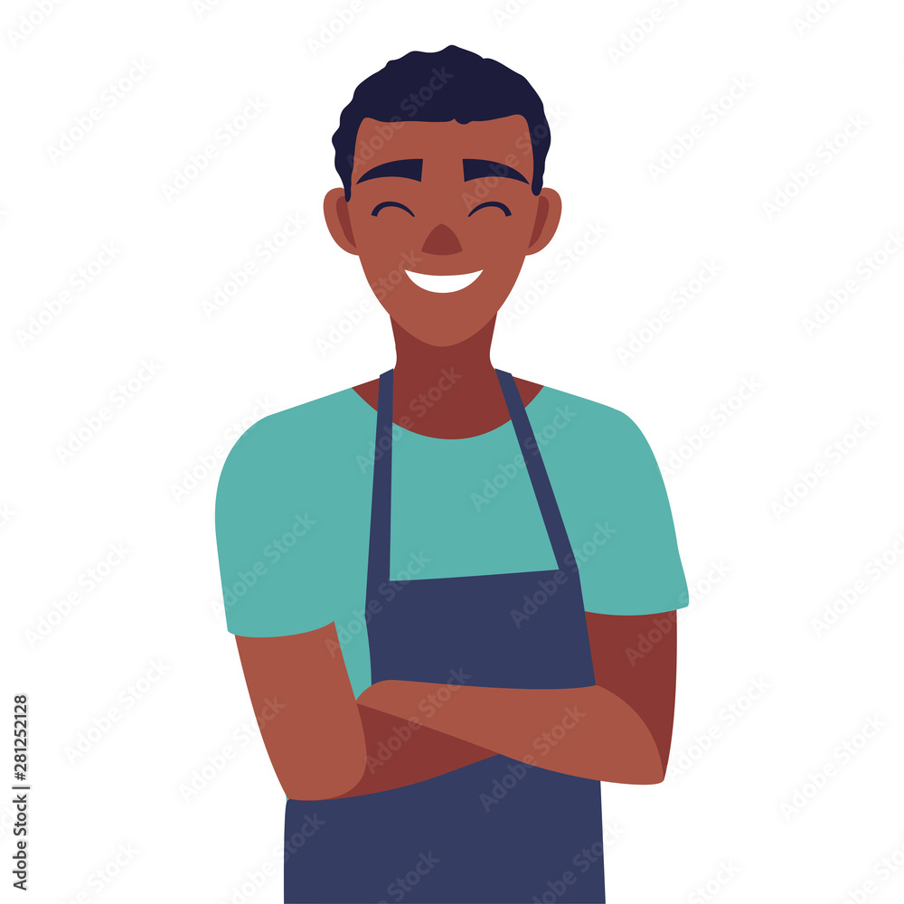 young seller man character with apron young seller man character with apron