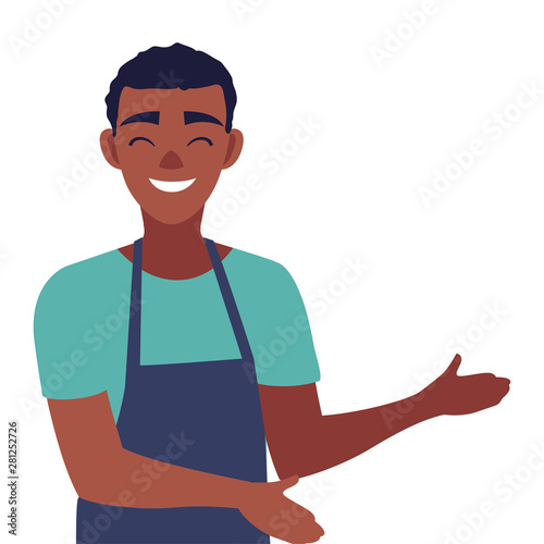 young seller man character with apron