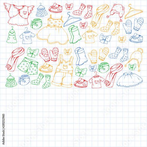 Children clothes. Background for babies, kids patterns.