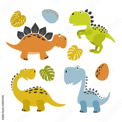 Vector set of funny cartoon dinosaurs for kids.