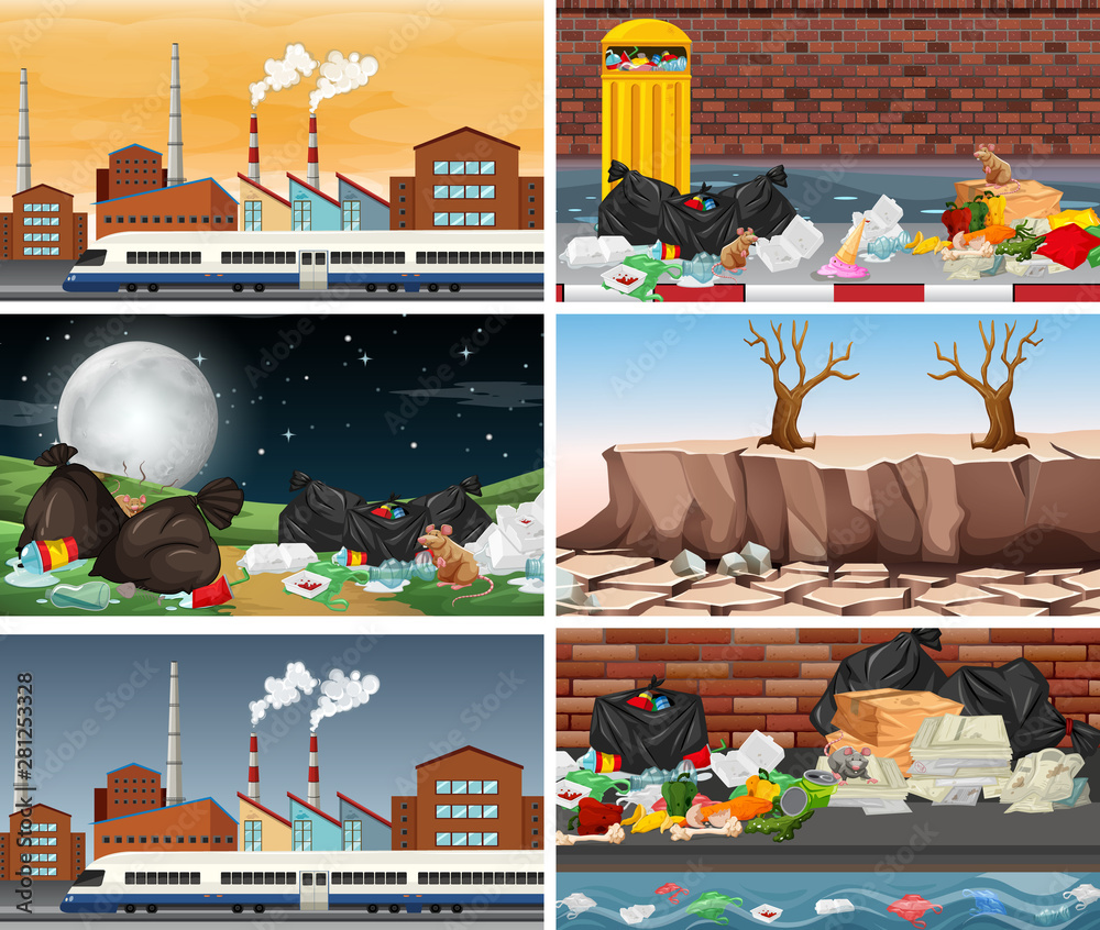 Set of polluted scenes