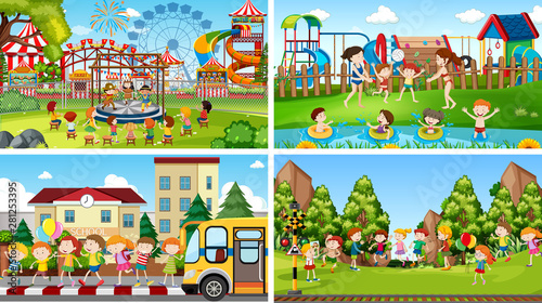 Set of scenes in nature setting