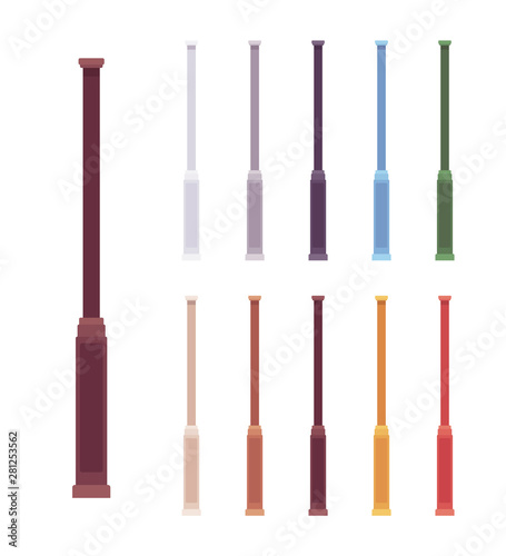 Column baluster pillar set. Architectural vertical blocks, interior, exterior facade element, creative bars. Vector flat style cartoon illustration isolated on white background, different vivid colors