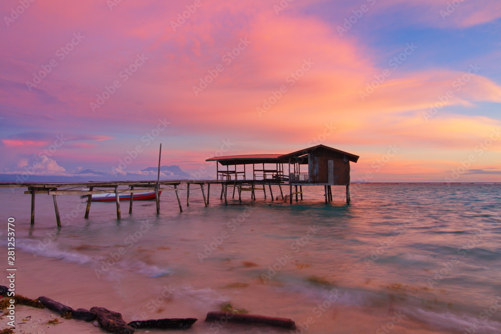 Beautiful sunset in Mantanani island, Sabah Malaysia. Mantanani island is a famous place for tourism in Malaysia.