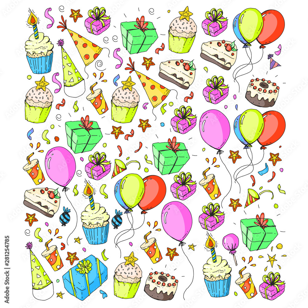 Birthday party. Pattern for invitations, banners, templates. Birthday party. Pattern for invitations, banners, templates.