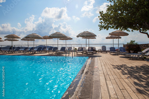 Pool area in the hotel. Crete  Greece.