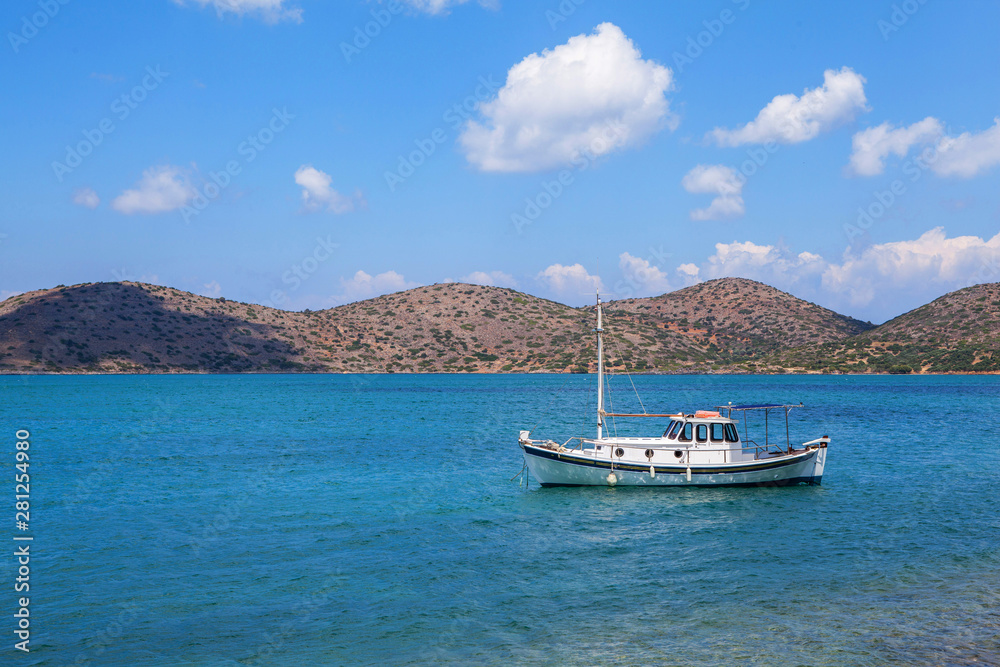 Fishing boats in Elounda. Elounda is a small fishing town on the northern coast of the island of Crete, Greece.