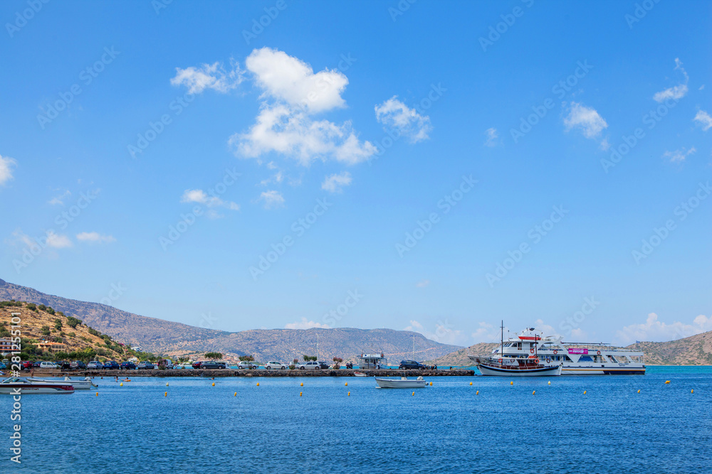 Fishing boats in Elounda (Crete, Greece). Elounda is a small fishing town on the northern coast of the island of Crete, Greece.