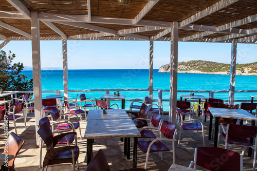 Cafe on the Voulisma beach. Crete, Greece.