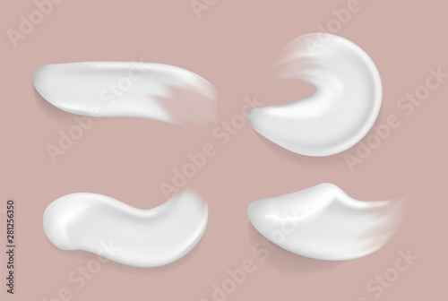 Realistic cosmetic cream smears. White creamy drop skincare cream product lotion thick fresh smooth smear isolated vector texture