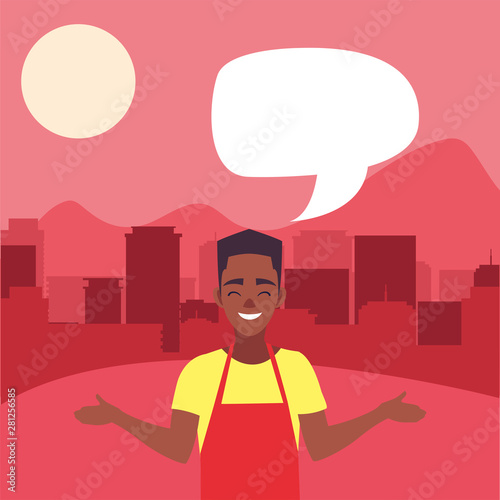 young seller man character with apron