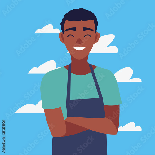 young seller man character with apron