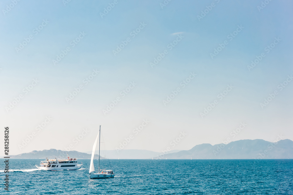 Sailboats in a beautiful bay, Aegina island, Greece