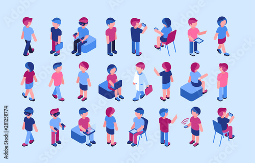 Flat business people and virtual reality icons