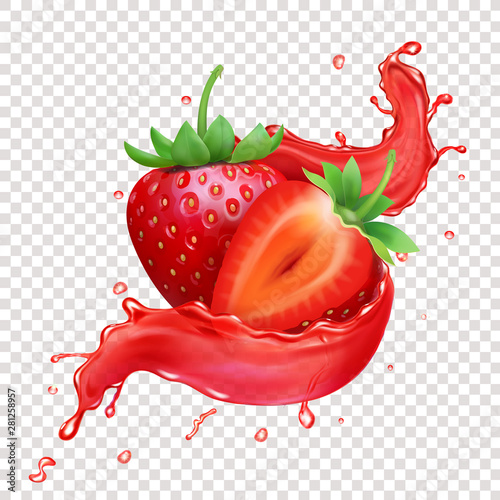 Strawberry 3d realistic transparent splash of juice