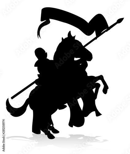 A knight on a horse in silhouette