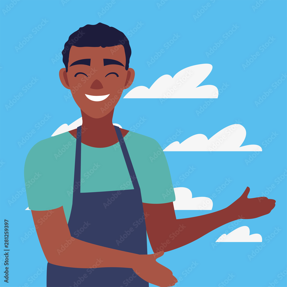 young seller man character with apron