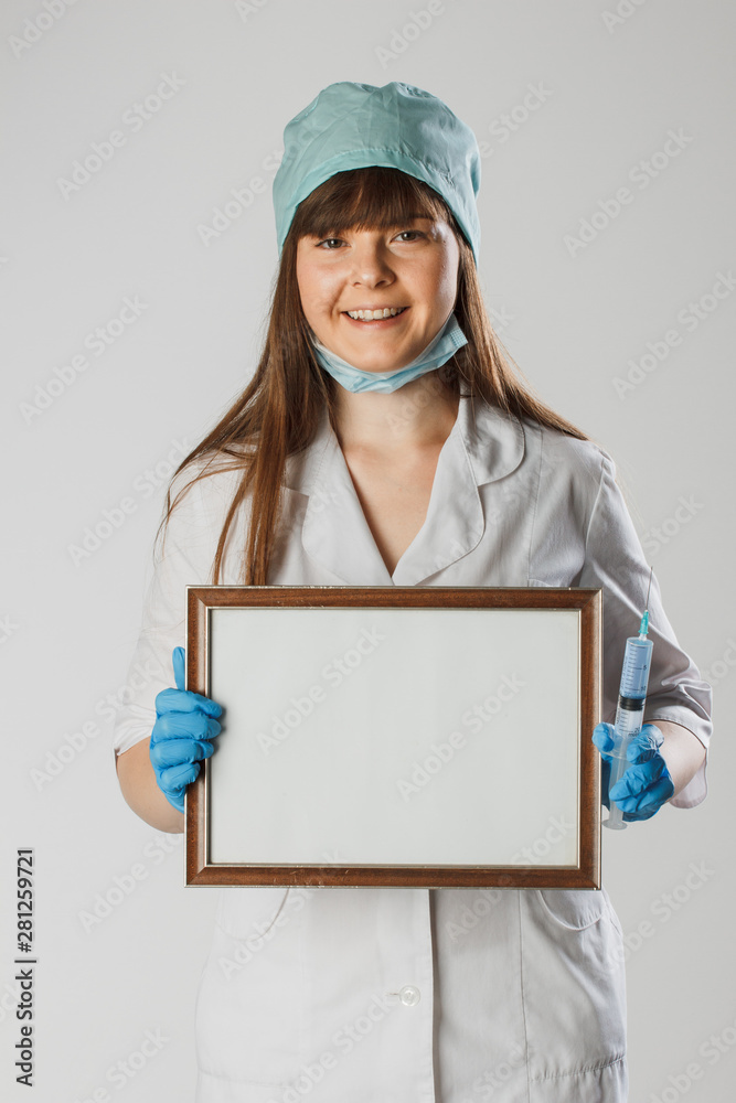 World health day. Doctors day. Prophylactic medical examination. Physician with whiteboard for copyspace on isolated white background. Medicine concepts. World health day. Doctors day. Prophylactic medical examination. Physician with whiteboard for copyspace on isolated white background. Medicine concepts.