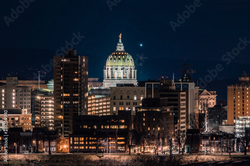 Harrisburg city skyline at night