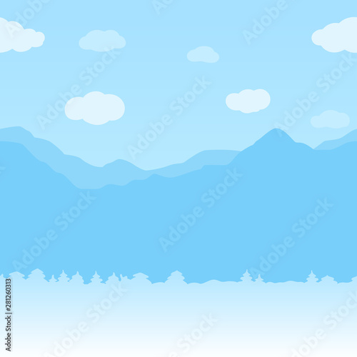 Winter seamless horizontal background with mountains and snow daylight flat style. Winter landscape.