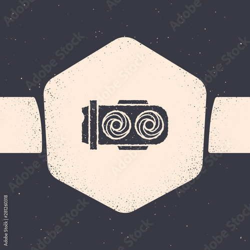 Grunge Mining farm icon isolated on grey background. Cryptocurrency mining, blockchain technology, digital money market, cryptocoin wallet. Monochrome vintage drawing. Vector Illustration