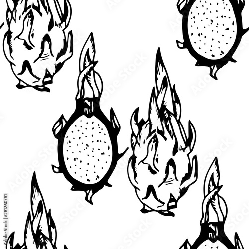 pitaya, pitahaya tropical fruit seamless pattern