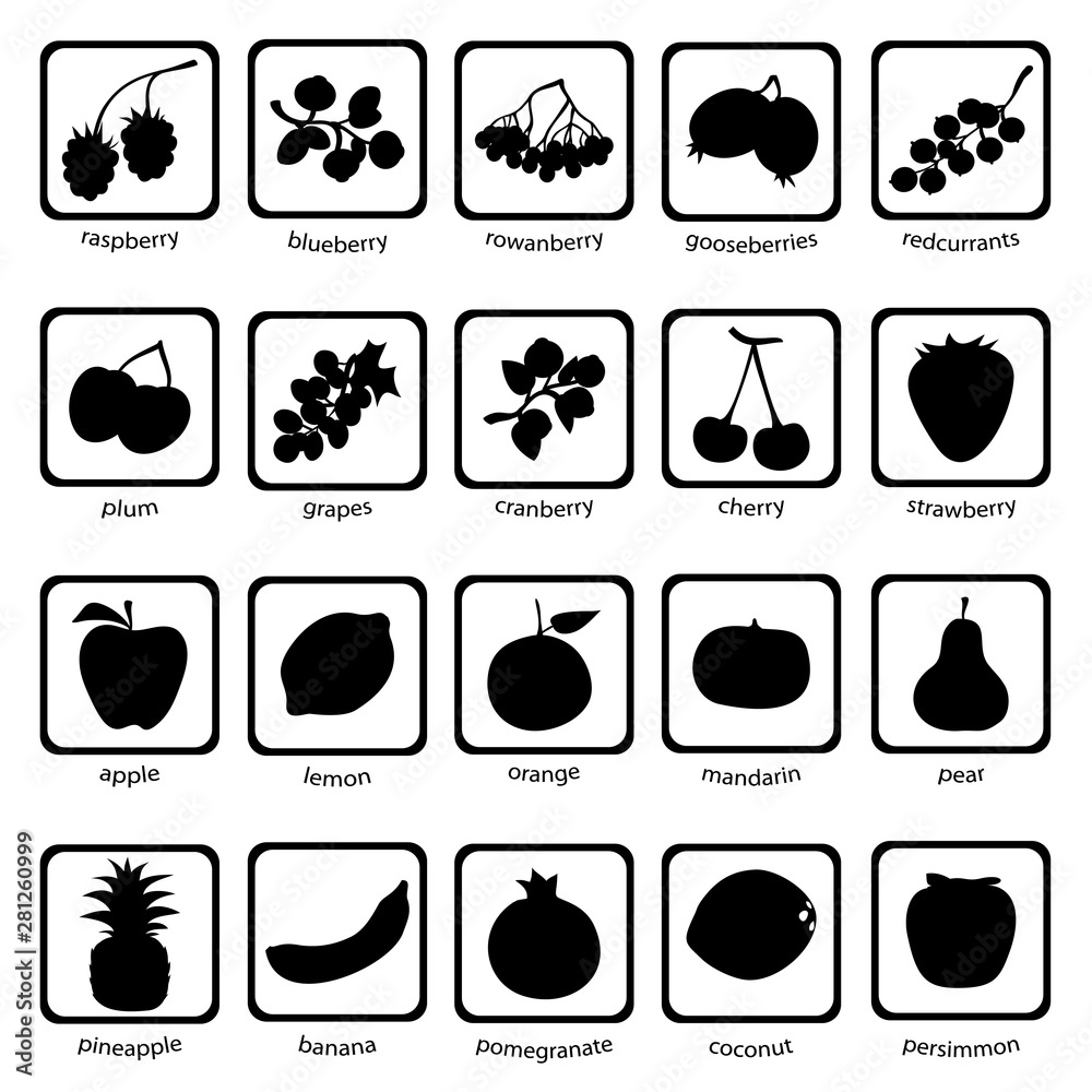 Fruits and Vegetables Icons with White Background