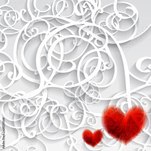 Card with red heart and pattern. romantic concept art