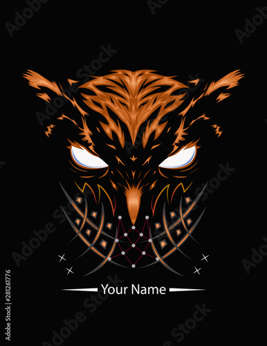 Vector logo owl for T-shirt design   wall decorative or outwear. Hunting tattoo owl style on the dark background