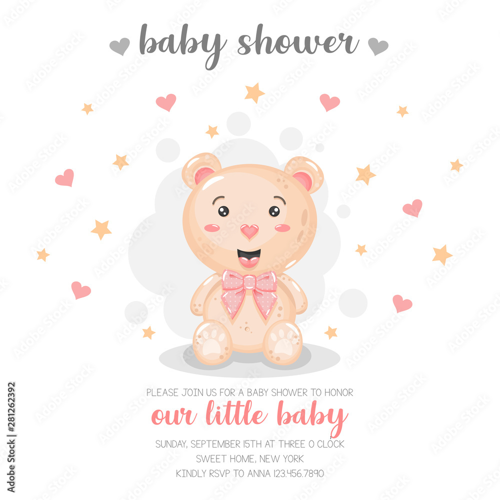 Cute bear with balloon. Baby shower invitation. Cute bear with balloon. Baby shower invitation.