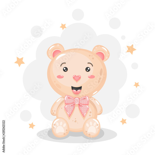 Cute baby bear with pink bow and stars