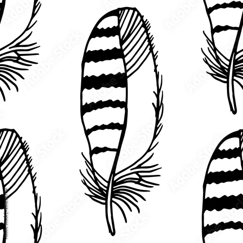 Fotografie Mockingjay feather seamless pattern hand drawn sketch