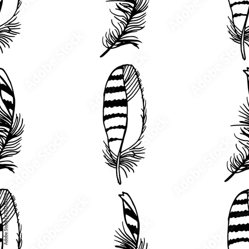 Obraz na plátně Mockingjay feather seamless pattern hand drawn sketch