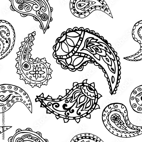 paisley seamless pattern  hand drawn indian cucumber  sketch