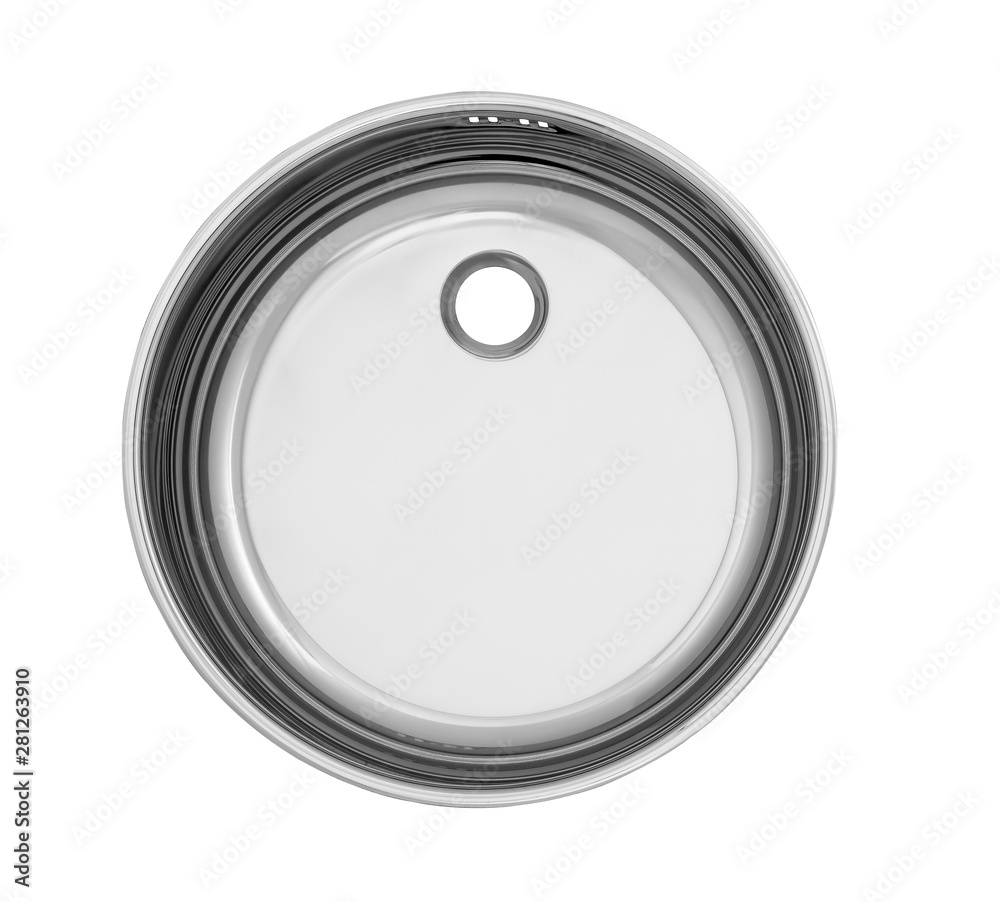 Top view of the empty sink kitchenware isolated on white with clipping path