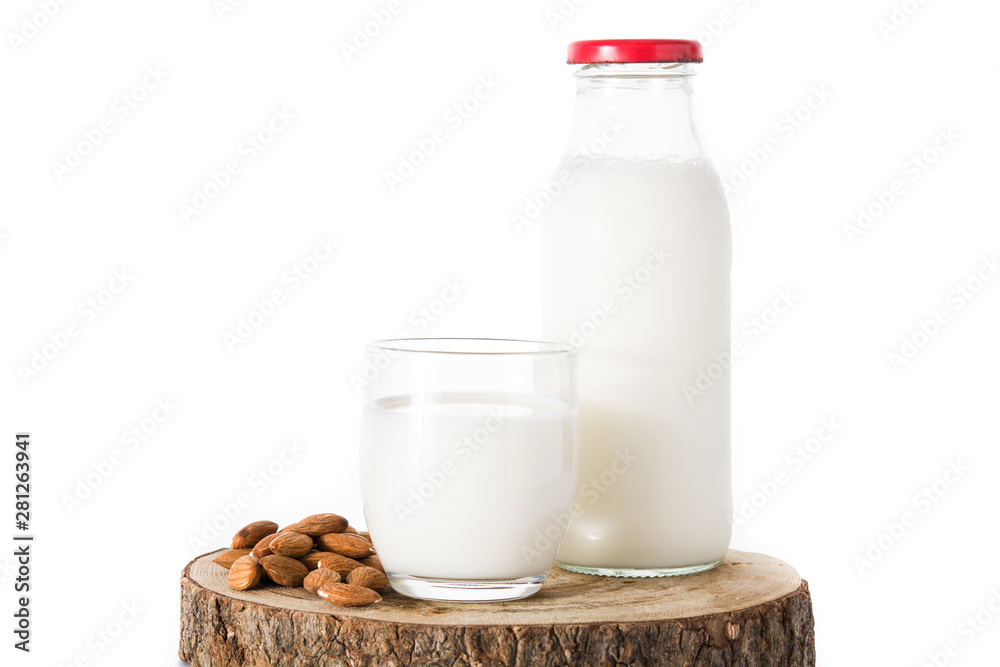 Almond milk isolated on white background Almond milk isolated on white background