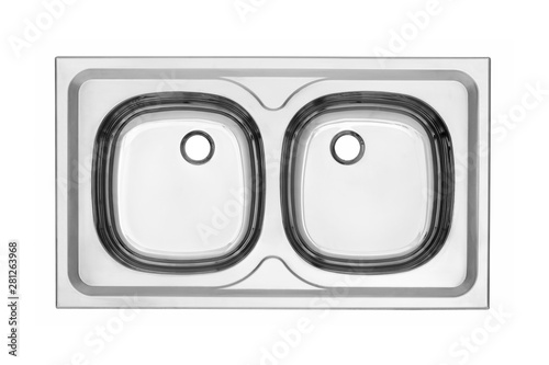 Top view of the empty sink kitchenware isolated on white with clipping path
