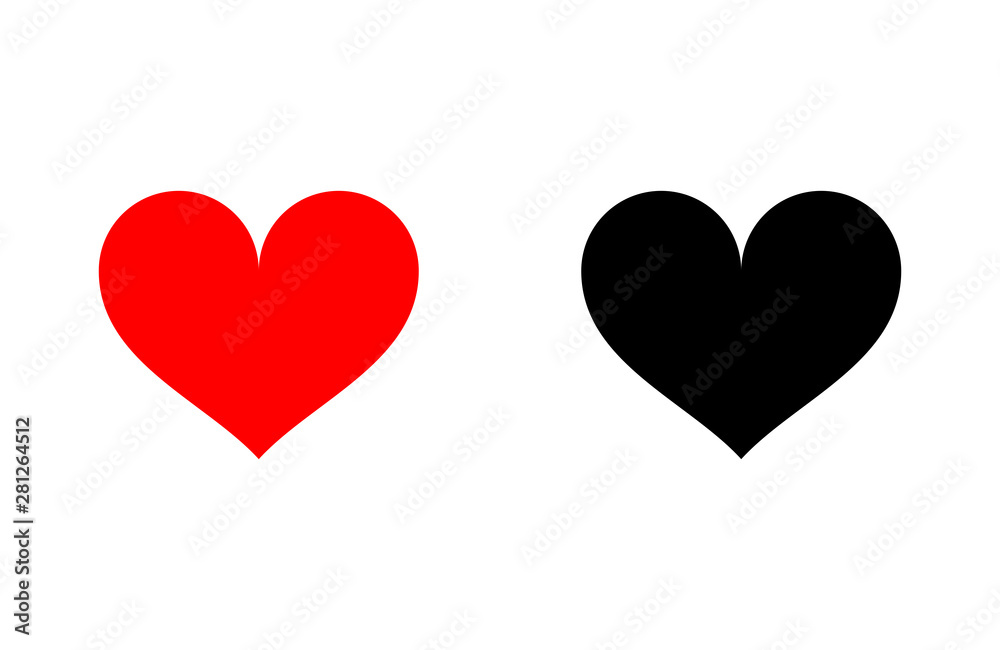 Red and black heart icon. Flat style for graphic, love symbol. Vector illustration isolated on white.