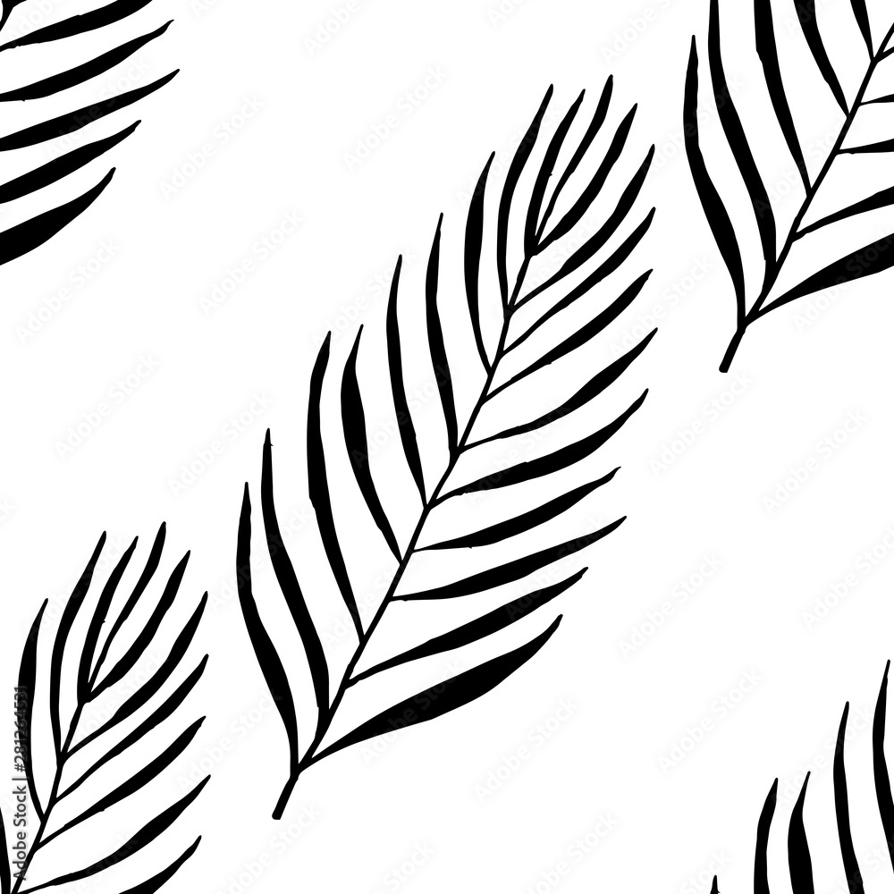 seamless floral pattern tropical palm leaves hand drawn sketch seamless floral pattern tropical palm leaves hand drawn sketch