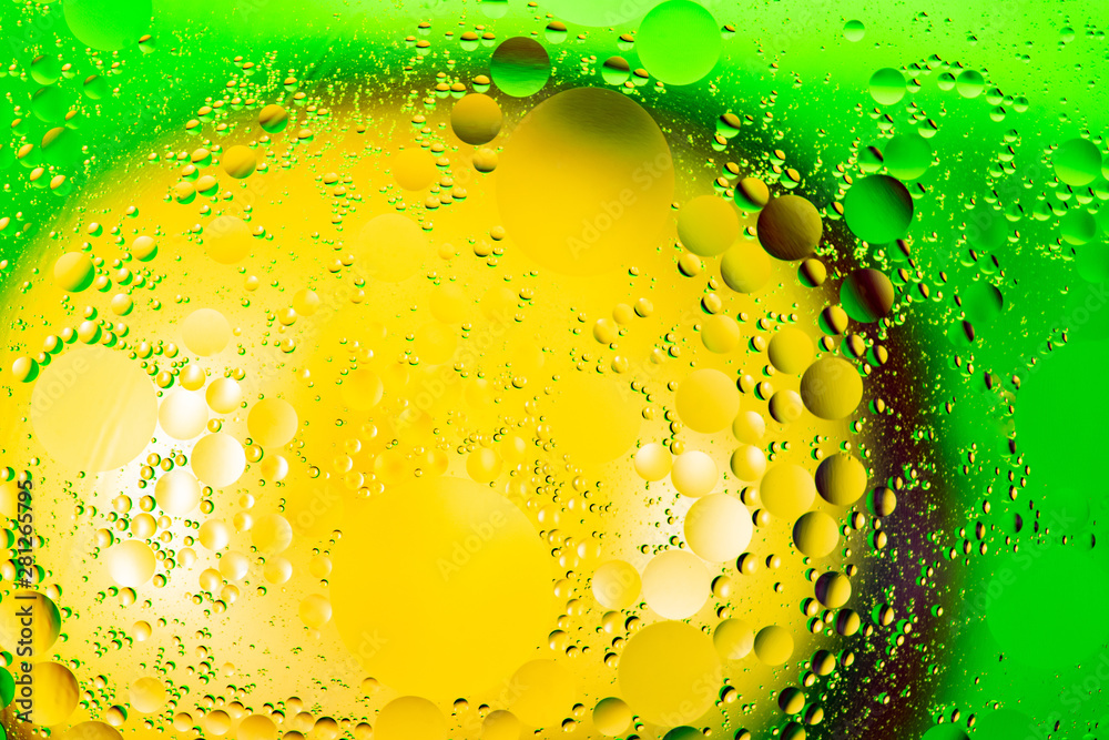 photo abstract background yellow circle and green bubbles - obrazy, fototapety, plakaty 