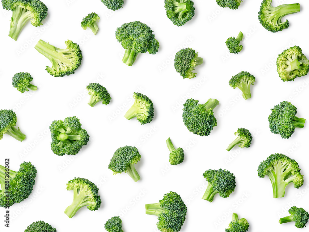 Foto Stock Fresh broccoli pattern isolated on white background | Adobe Stock