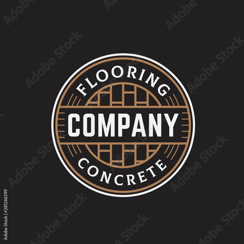 Flooring and concrete circle seal line art logo design