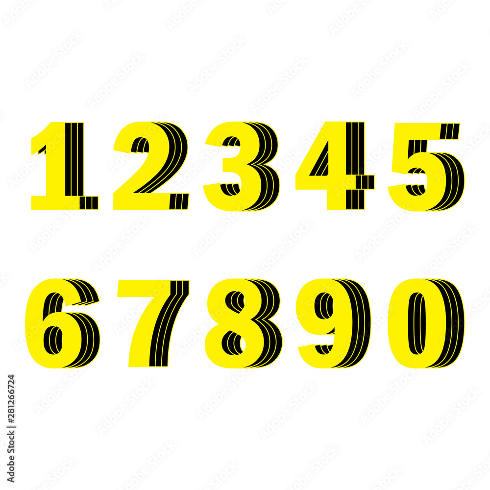 Yellow numbers from one to ten. Set of numbers 1-10, Stock Vector