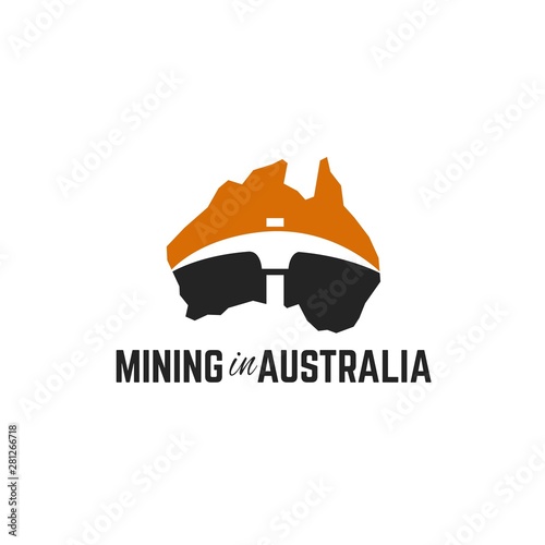 Australian map with gold mining tools graphic in negative space