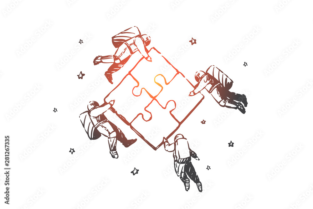 Obraz premium Teamwork, coworking, partnership, success concept sketch. Hand drawn isolated vector illustration