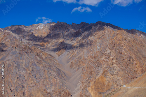 Himalayan mountain landscape along Leh to Manali highway. Majestic rocky mountains in Indian Himalayas, India