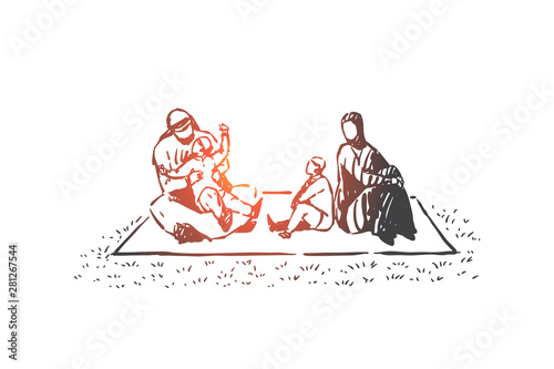 Family, parents and child, generations concept sketch. Hand drawn isolated vector illustration