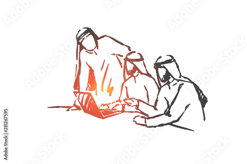 Teamwork, coworking, partnership, success concept sketch. Hand drawn isolated vector illustration