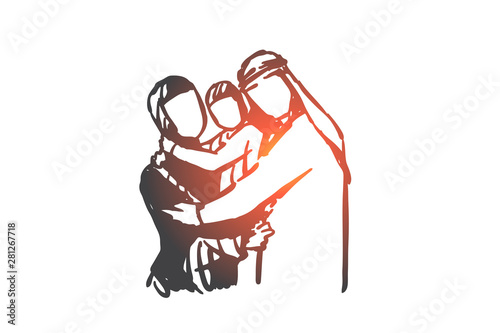 Family, parents and child, generations concept sketch. Hand drawn isolated vector illustration